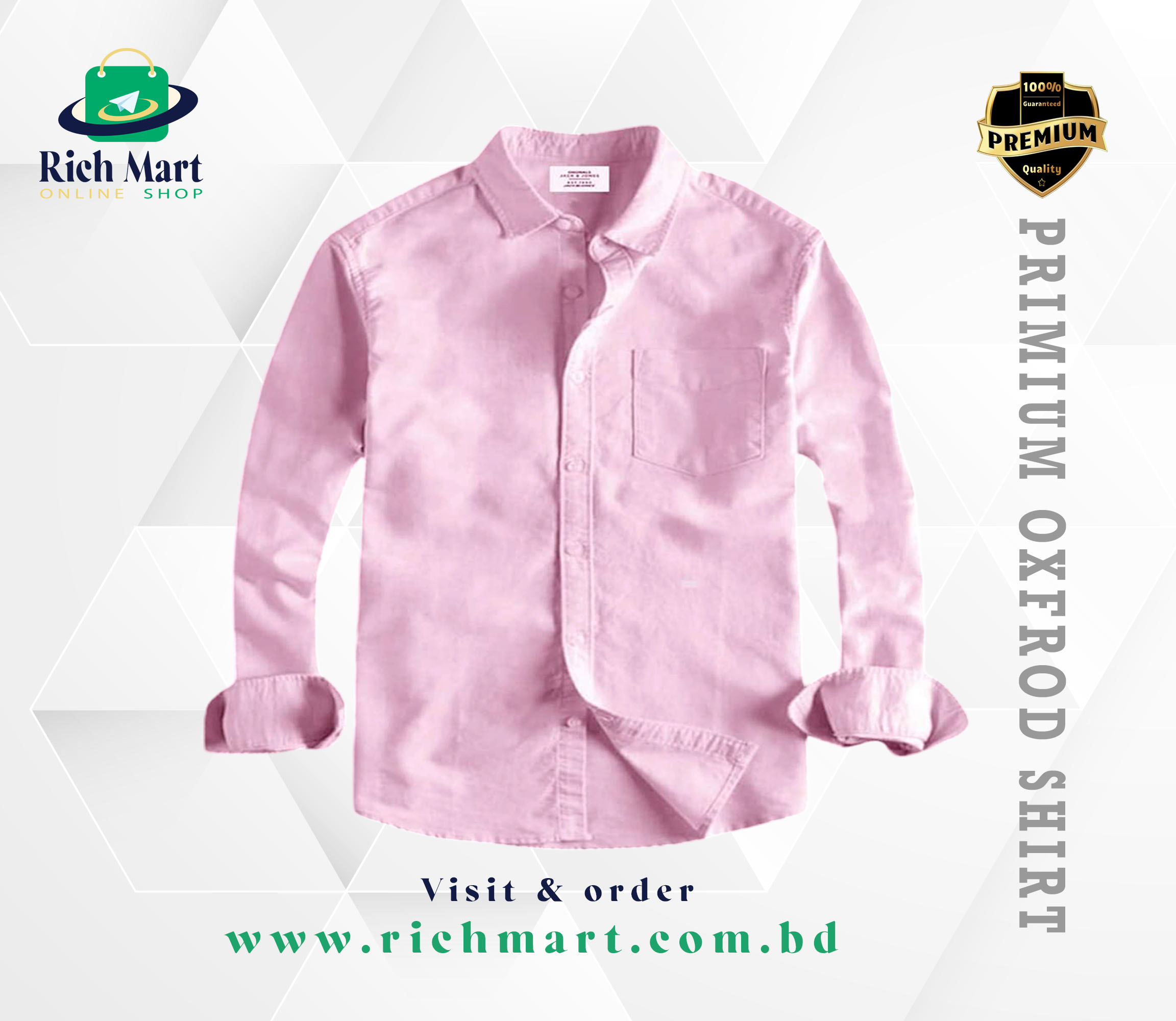 Men's Full Sleeve Oxford Cotton Shirt(pink)