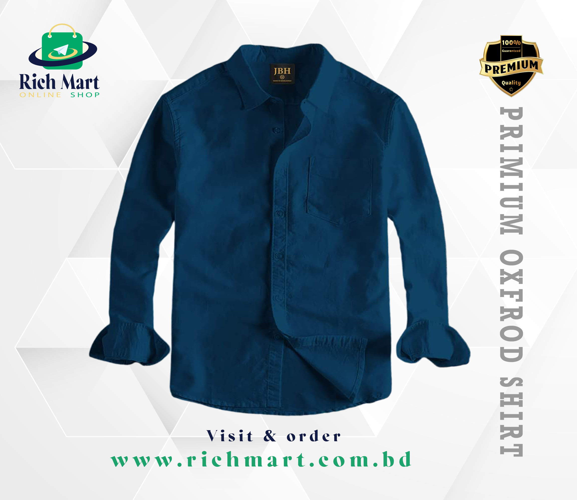 Men's Full Sleeve Oxford Cotton Shirt(navyblue)