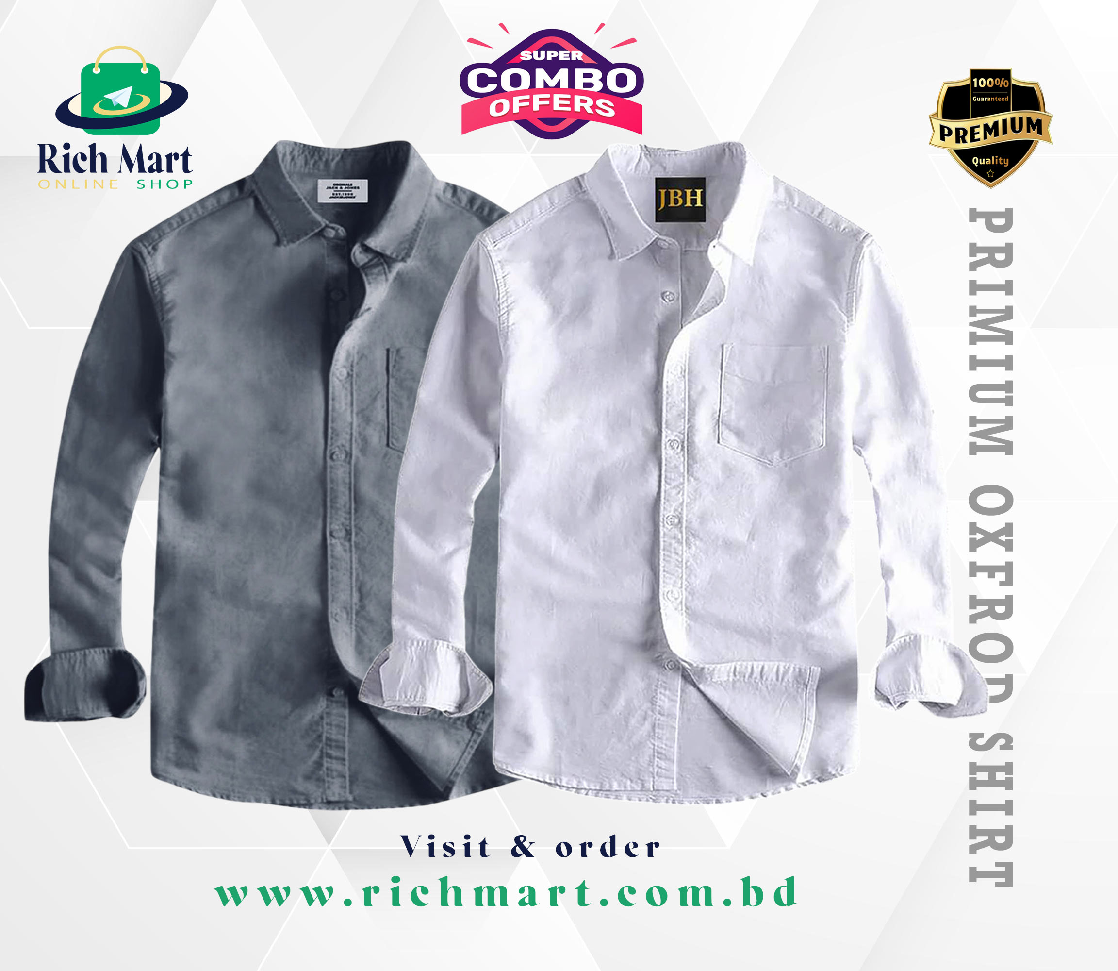 Men's Full Sleeve Oxford Cotton Shirt(ash/white)