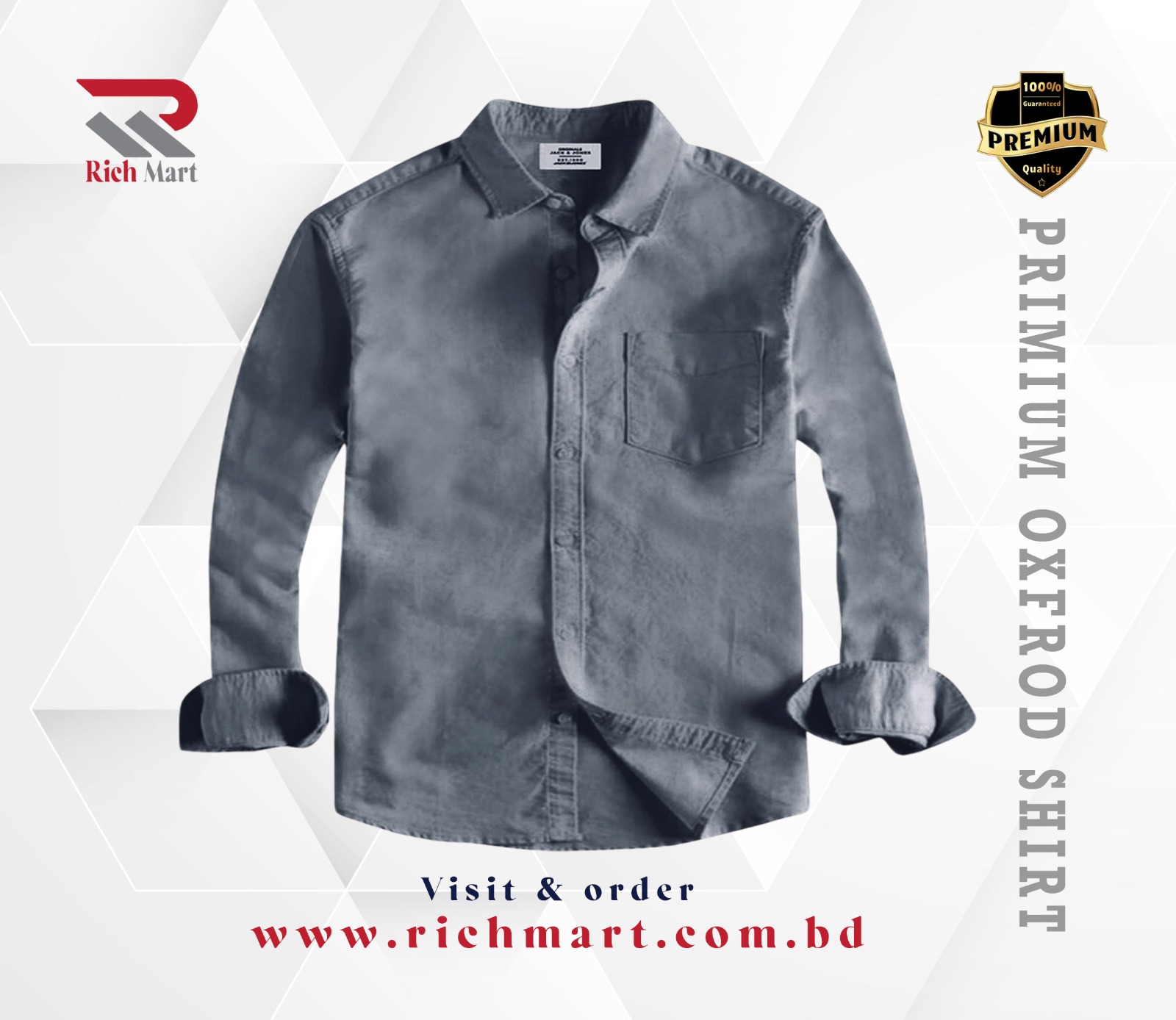 Men's Full Sleeve Oxford Cotton Shirt(ash)