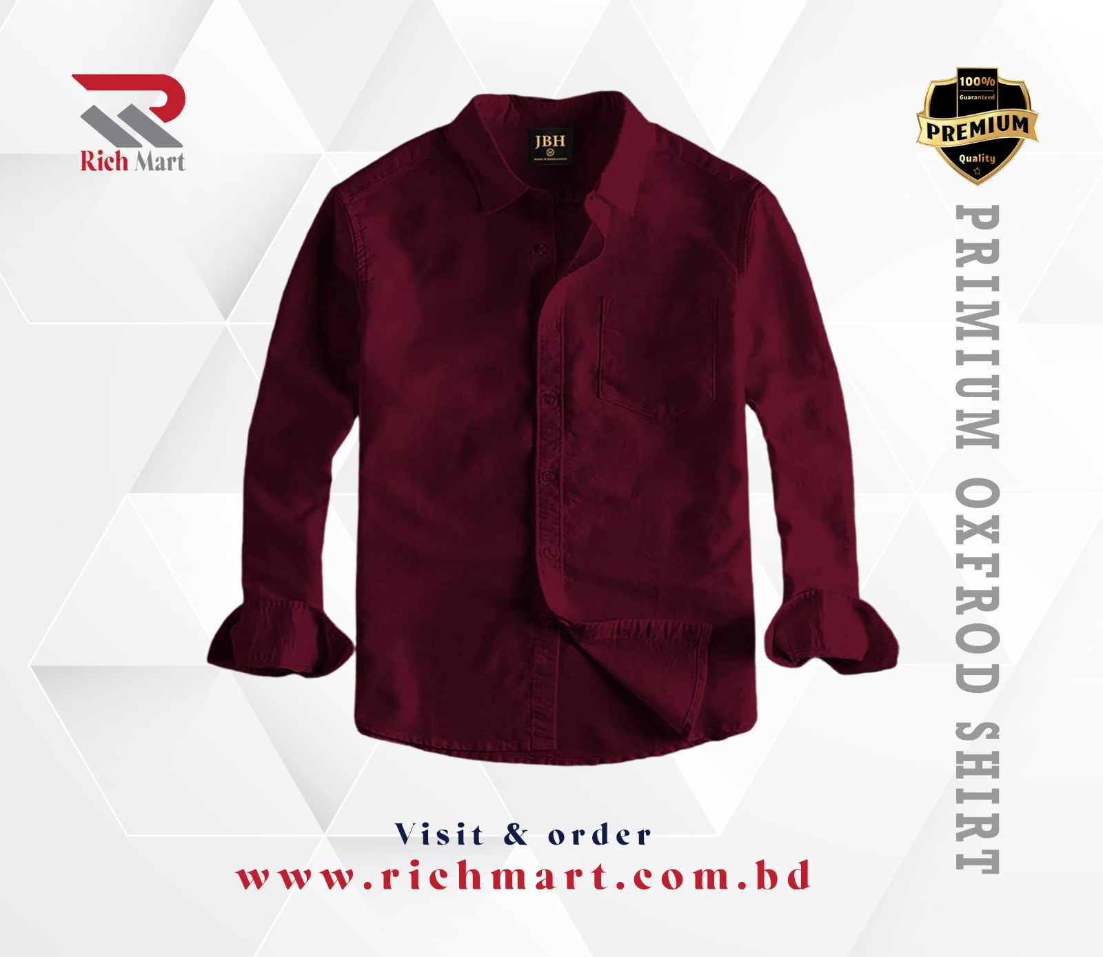 Men's Full Sleeve Oxford Cotton Shirt(maroon)